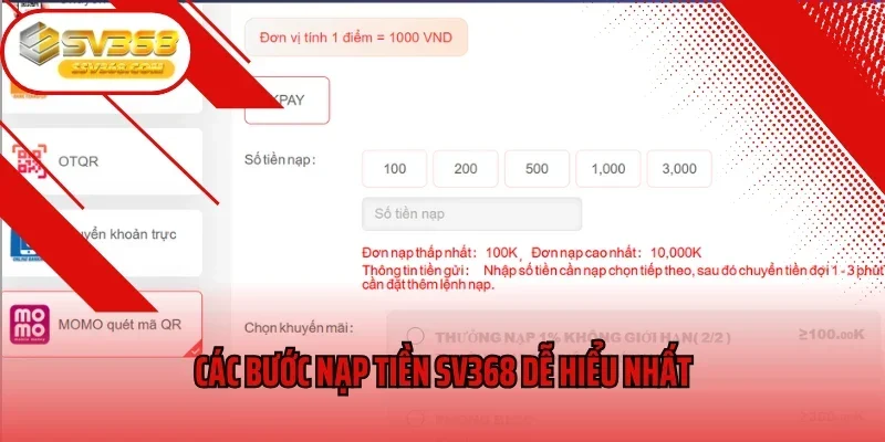 Các bước nạp tiền SV368 dễ hiểu nhất 